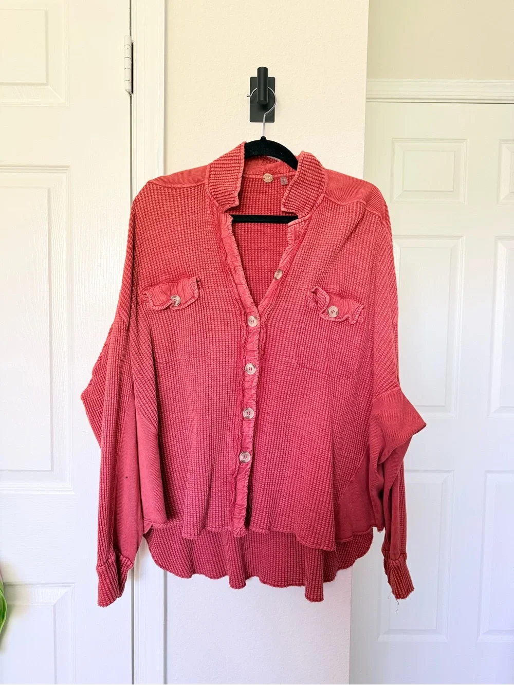 Free people one scout Oversized Textured Button-Up Shirt Jacket in Rust - Picture 2 of 4